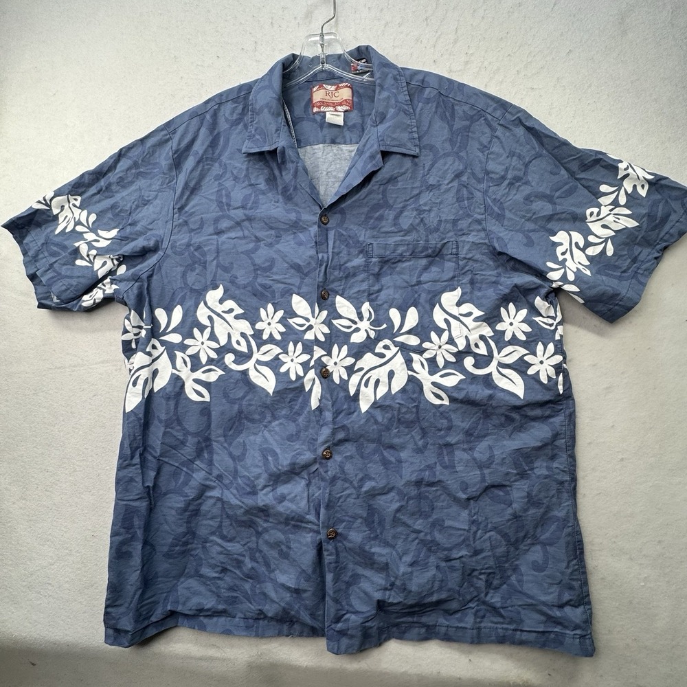 VINTAGE RJC Men Button Up Shirt 2XL Blue Classic Tropical Hawaiian Shirt USA - Picture 11 of 13